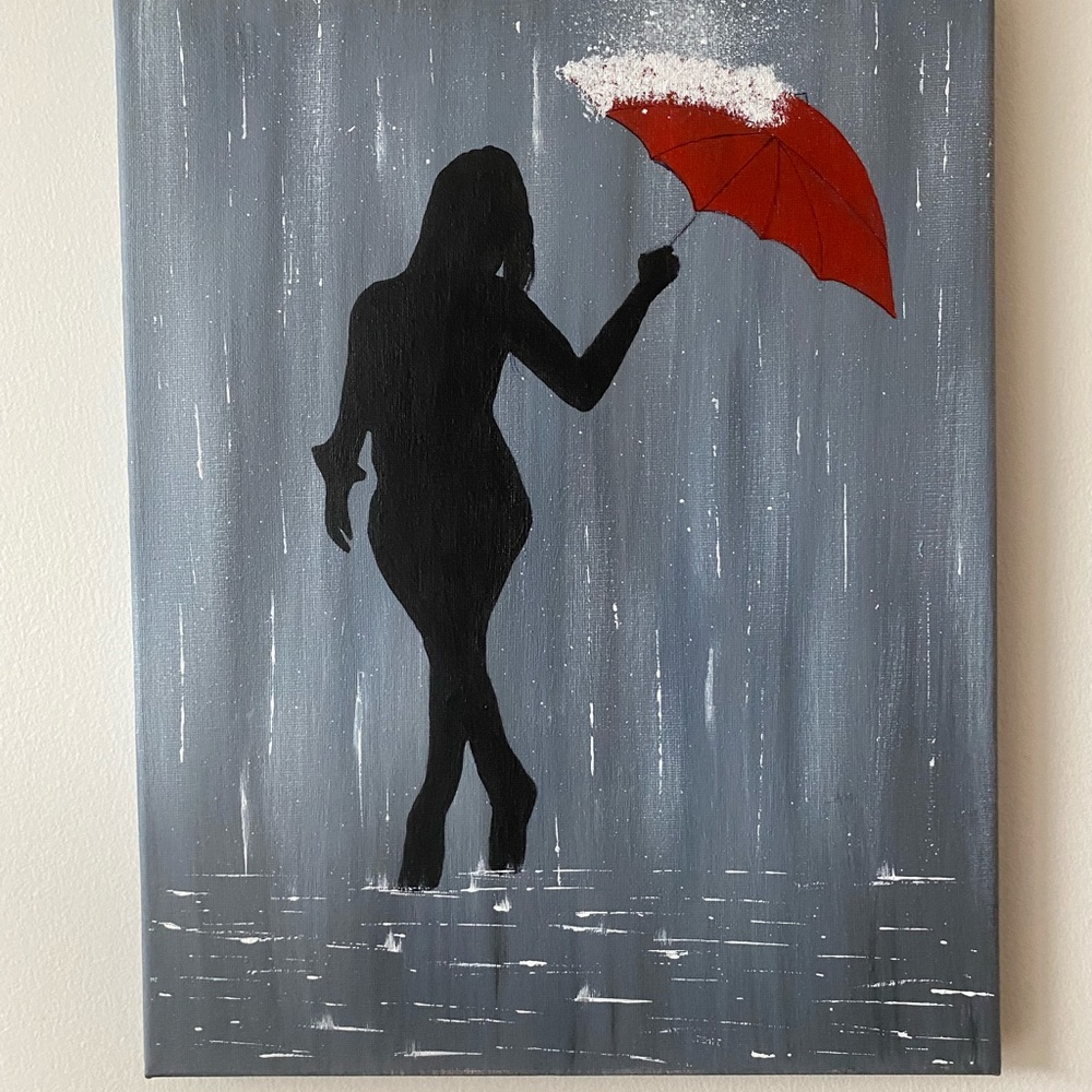 Girl with red umbrella painting recreation